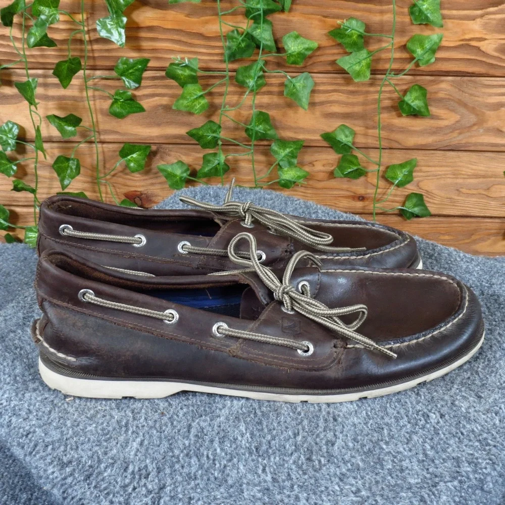 Sperry Authentic Original Mens Boat Shoes Size 11.5 Nautical Dark Brown Leather